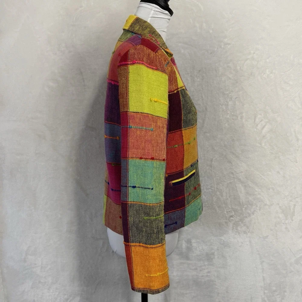 Vintage Rainbow Blazer Jacket Size XS Boxy Colorful Neon Pop Art Deco Tribal 90s